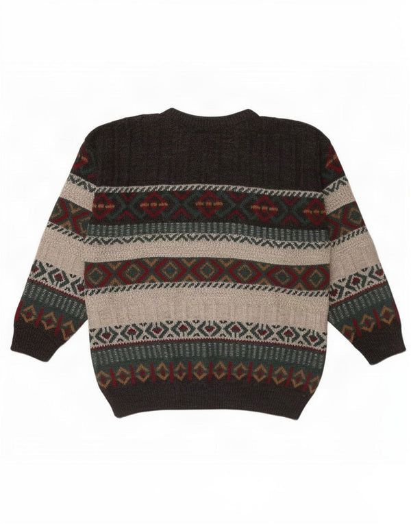 St. Bernard Mens Crew Neck Jumper Sweater Medium Grey Geometric Acrylic