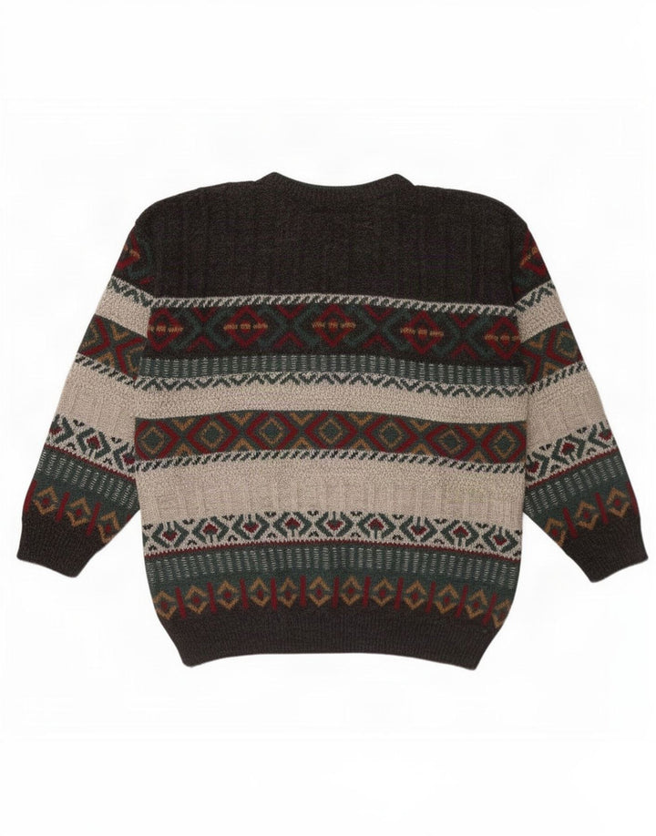 St. Bernard Mens Crew Neck Jumper Sweater Medium Grey Geometric Acrylic