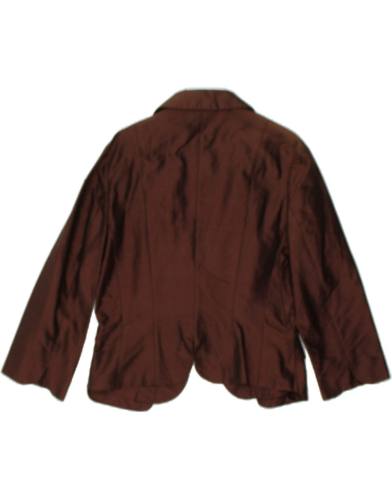 PENNY BLACK Womens Crop 4 Button Blazer Jacket UK 16 Large Brown Silk | Vintage Penny Black | Thrift | Second-Hand Penny Black | Used Clothing | Messina Hembry 