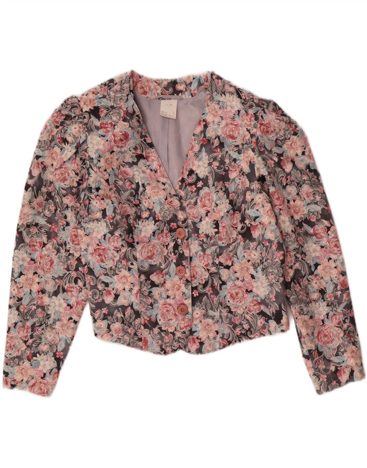 Vintage Womens Crop Blazer Jacket UK 12 Medium Multicoloured Floral
