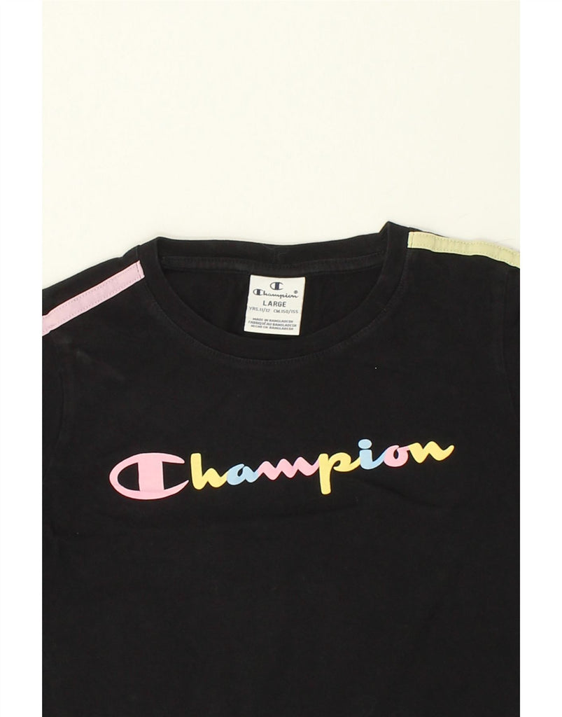 CHAMPION Girls Graphic T-Shirt Top 11-12 Years Large Black | Vintage Champion | Thrift | Second-Hand Champion | Used Clothing | Messina Hembry 