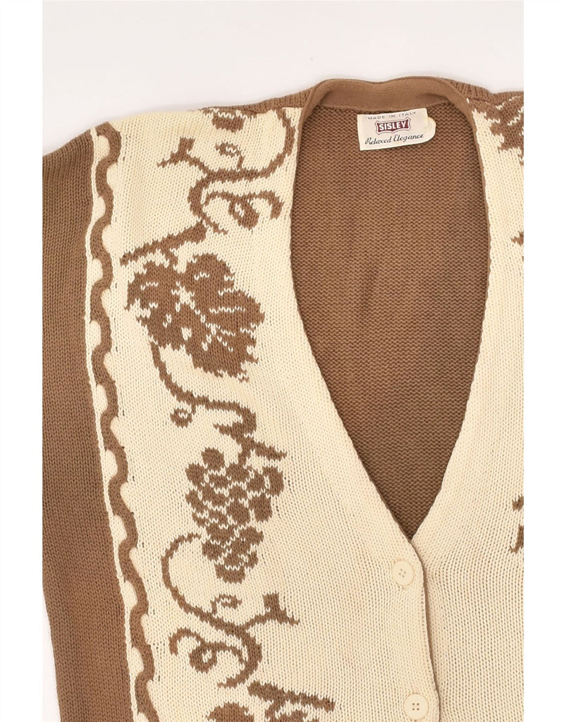 SISLEY Womens Cardigan Sweater UK 14 Medium Brown Floral | Vintage Sisley | Thrift | Second-Hand Sisley | Used Clothing | Messina Hembry 