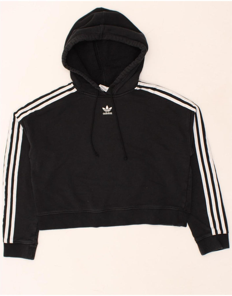 ADIDAS Womens Crop Hoodie Jumper UK 10 Small Black Cotton | Vintage Adidas | Thrift | Second-Hand Adidas | Used Clothing | Messina Hembry 