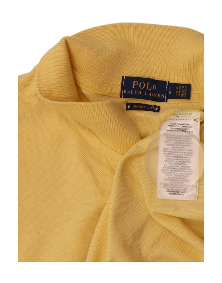 POLO RALPH LAUREN Womens Skinny Polo Shirt UK 16 Large Yellow Cotton