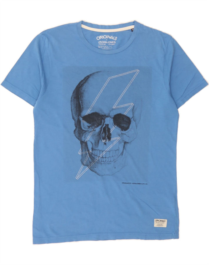 JACK & JONES Mens Graphic T-Shirt Top Medium Blue Cotton Skull Vintage Jack & Jones and Second-Hand Jack & Jones from Messina Hembry 