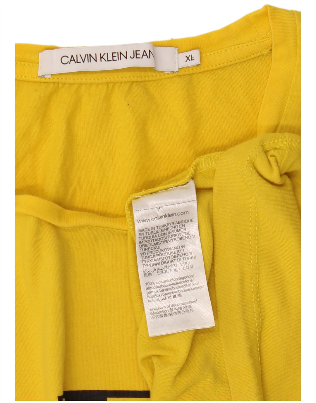 CALVIN KLEIN JEANS Womens Graphic T-Shirt Top UK 18 XL Yellow Cotton
