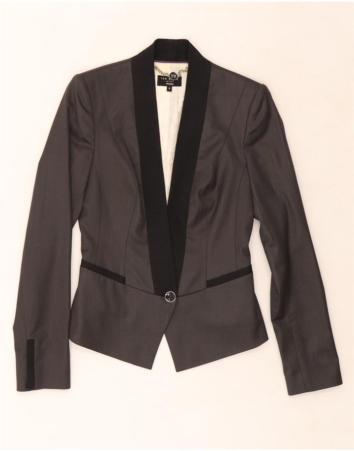 Ted Baker Womens Crop 1 Button Blazer Jacket Size 0 2XS Grey Colourblock