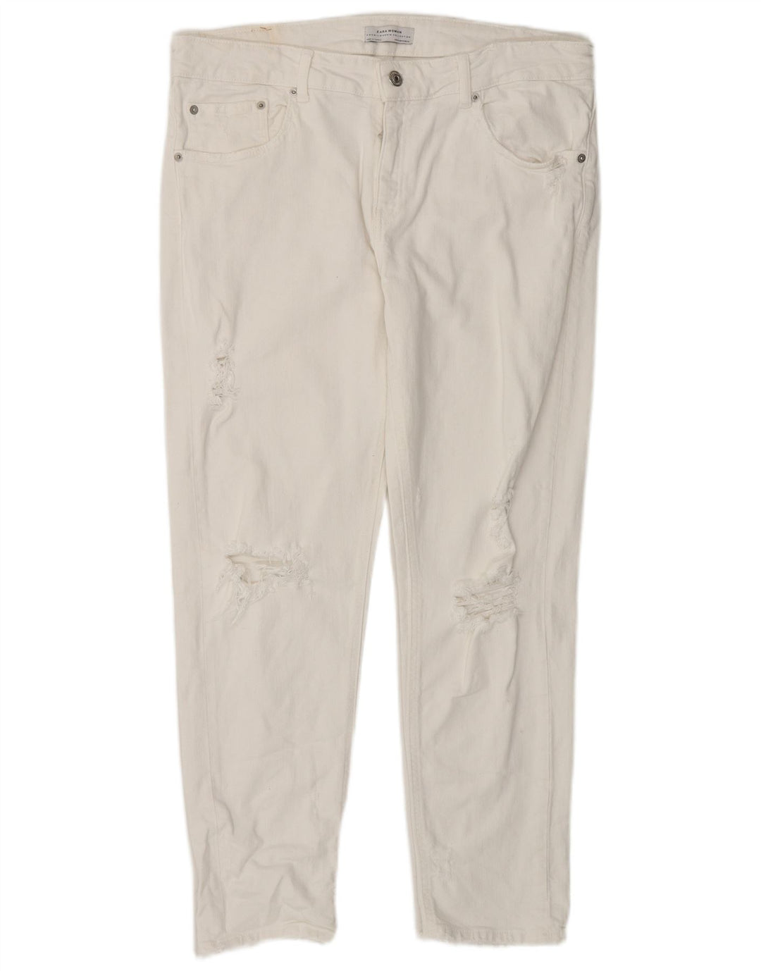 ZARA Womens Distressed Slim Jeans EU 42 Large W32 L27 White