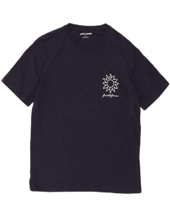 Jack & Jones Mens Graphic T-Shirt Top Medium Navy Blue Cotton