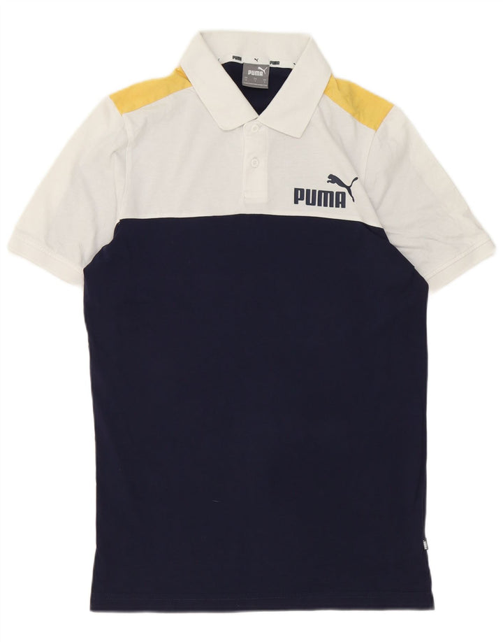 Puma Mens Polo Shirt Small White Colourblock Cotton