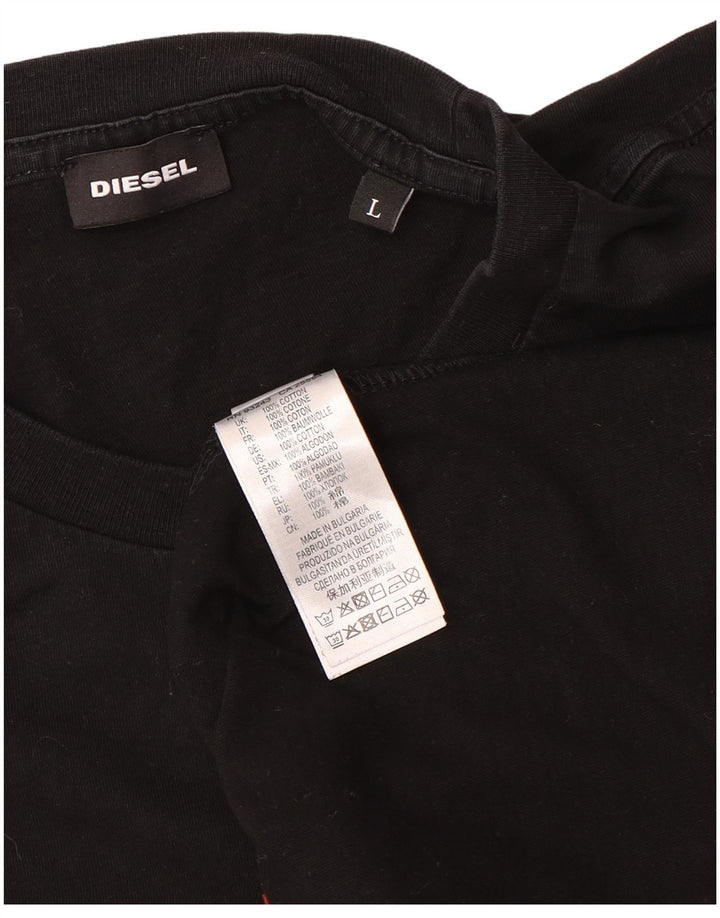 Diesel Mens Graphic T-Shirt Top Large Black Cotton