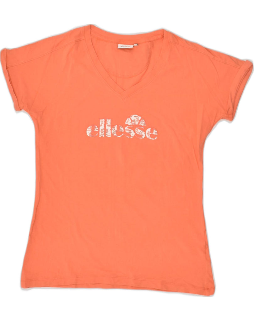 ELLESSE Womens Slim Graphic T-Shirt Top UK 18 XL Orange Cotton | Vintage Ellesse | Thrift | Second-Hand Ellesse | Used Clothing | Messina Hembry 