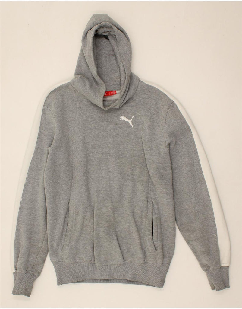 PUMA Mens Hoodie Jumper Medium Grey Colourblock | Vintage Puma | Thrift | Second-Hand Puma | Used Clothing | Messina Hembry 