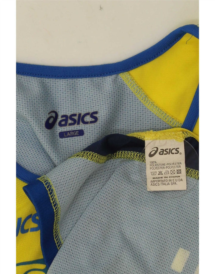 Asics Mens Graphic Vest Top Large Yellow Colourblock Polyester
