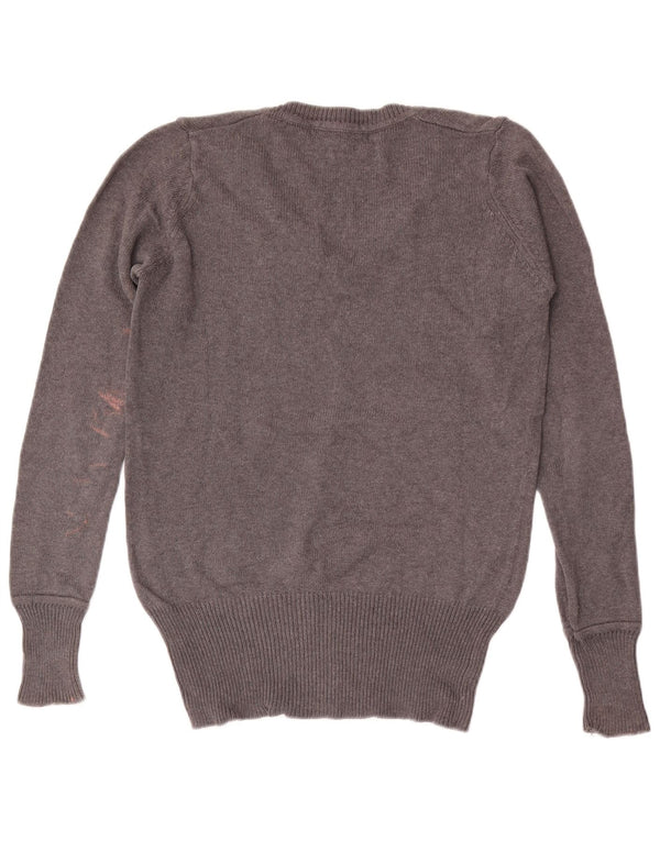 ZARA Womens V-Neck Jumper Sweater UK 16 Large Grey Cotton