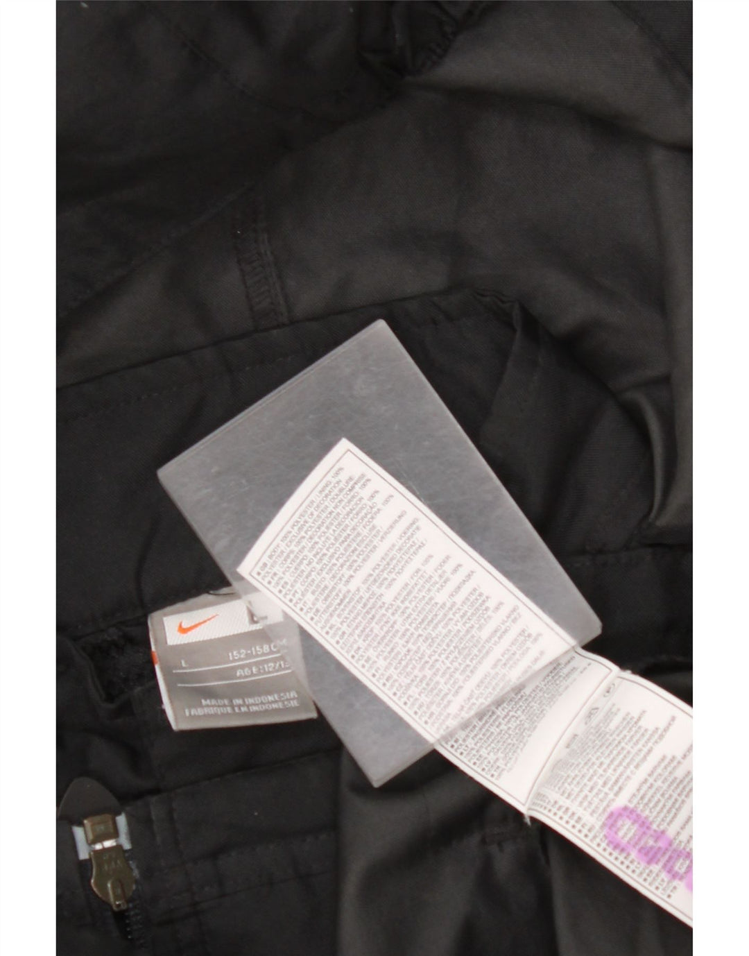 NIKE Boys Hooded Rain Jacket 12-13 Years Large Black Colourblock Polyester