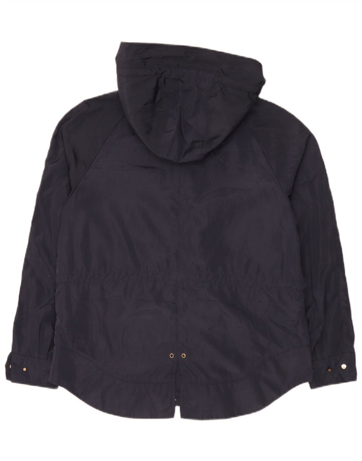 Zara Womens Hooded Rain Jacket UK 14 Medium Navy Blue Polyester