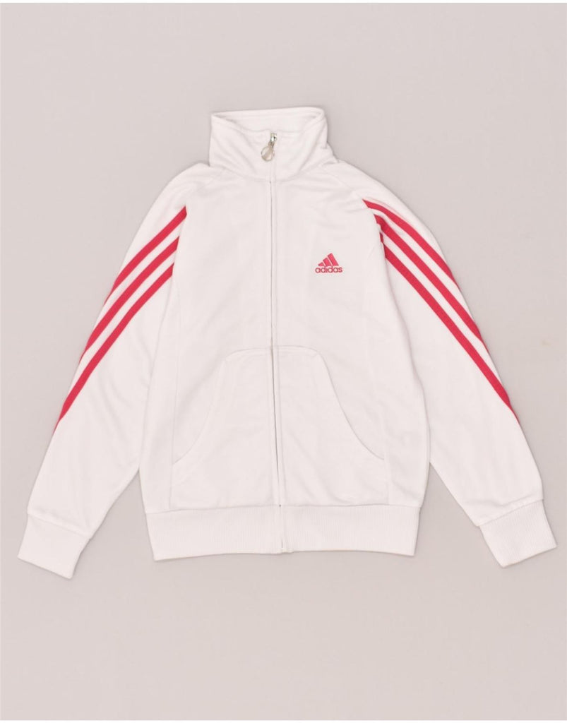 ADIDAS Girls Tracksuit Top Jacket 7-8 Years White Polyester | Vintage Adidas | Thrift | Second-Hand Adidas | Used Clothing | Messina Hembry 