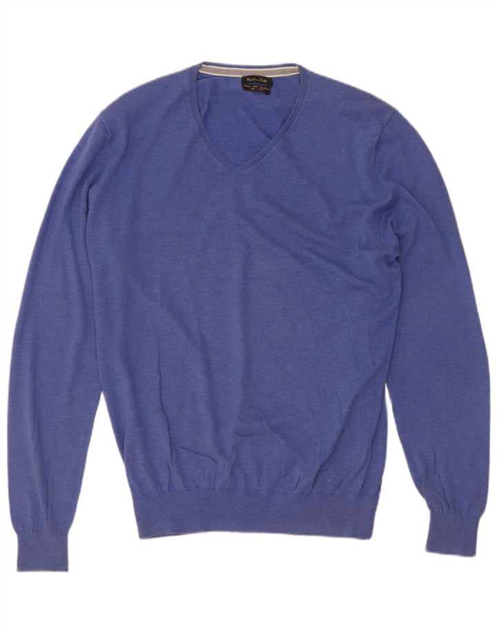 Massimo Dutti Mens V-Neck Jumper Sweater Medium Blue Cotton