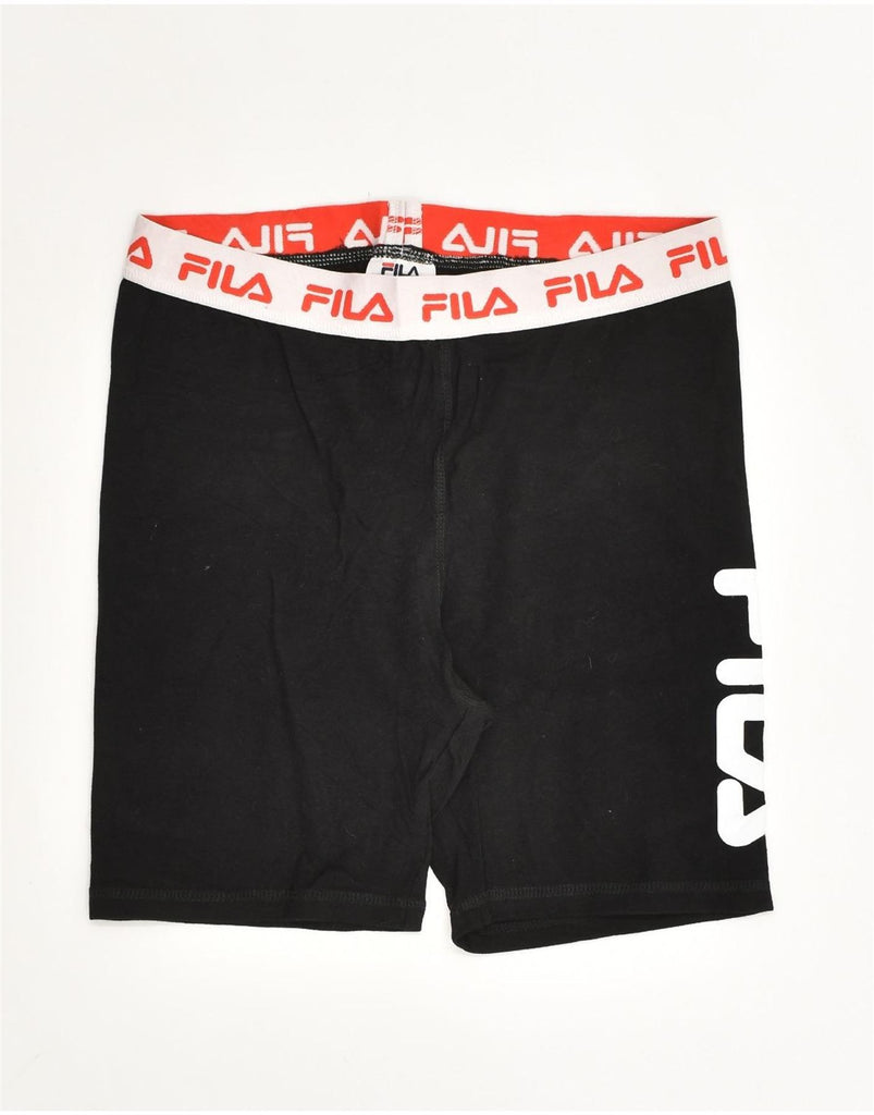 FILA Womens Graphic Sport Shorts UK 12 Medium Black Cotton | Vintage Fila | Thrift | Second-Hand Fila | Used Clothing | Messina Hembry 