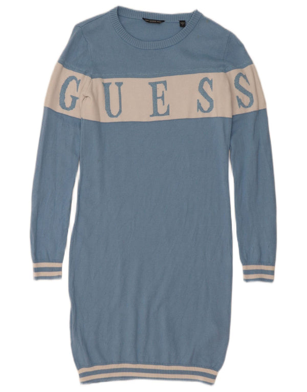 Guess Girls Graphic Long Sleeve Jumper Dress 11-12 Years Blue Colourblock