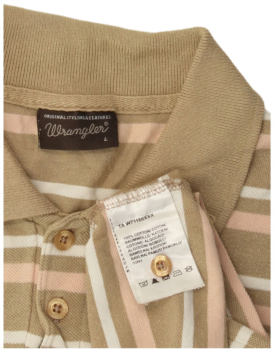 Wrangler Mens Polo Shirt Large Khaki Striped Cotton