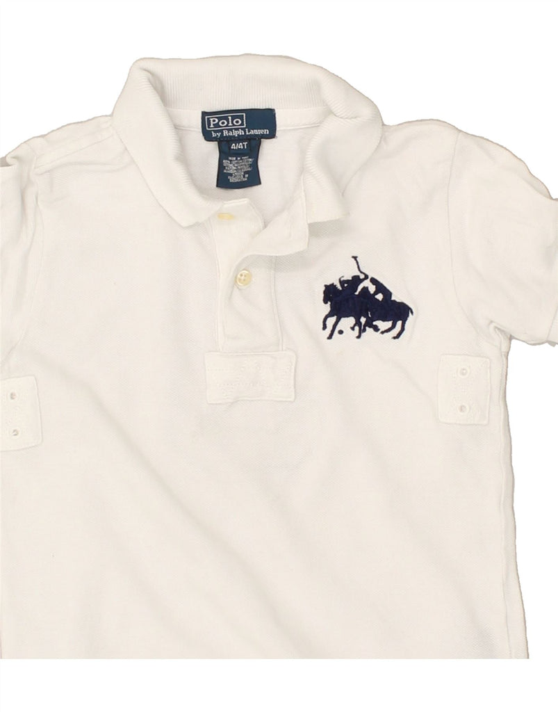 POLO RALPH LAUREN Boys Graphic Polo Shirt 3-4 Years White Cotton | Vintage Polo Ralph Lauren | Thrift | Second-Hand Polo Ralph Lauren | Used Clothing | Messina Hembry 