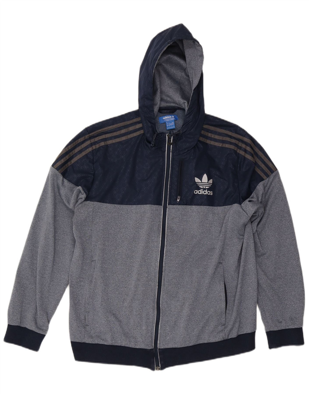 Adidas Mens Hooded Tracksuit Top Jacket Large Navy Blue Colourblock