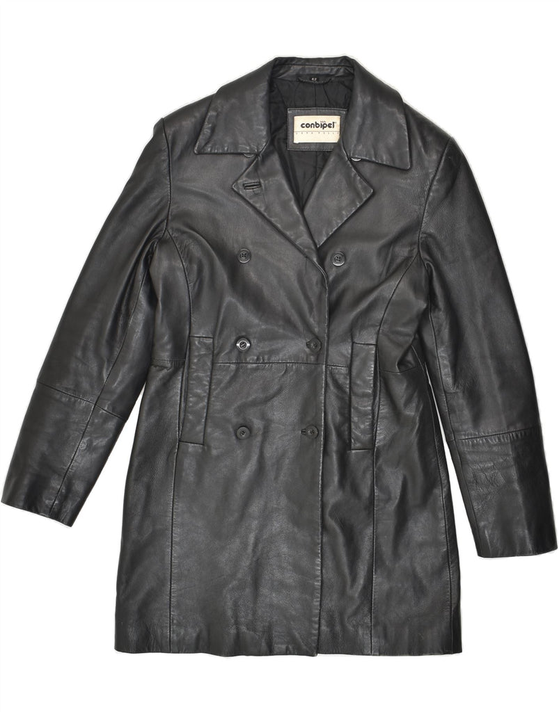 CONBIPEL Womens Leather Coat IT 42 Medium Black Leather | Vintage Conbipel | Thrift | Second-Hand Conbipel | Used Clothing | Messina Hembry 