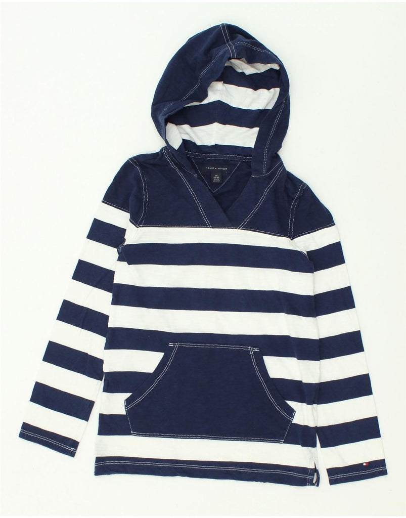 TOMMY HILFIGER Girls Hoodie Jumper 8-9 Years Medium  Navy Blue Striped | Vintage Tommy Hilfiger | Thrift | Second-Hand Tommy Hilfiger | Used Clothing | Messina Hembry 