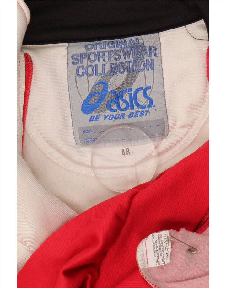 Asics Mens Graphic Tracksuit Top Jacket IT 48 Medium Red Colourblock Nylon