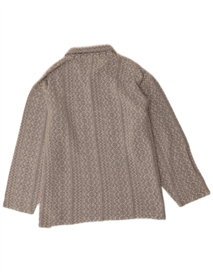 VINTAGE Mens Polo Neck Jumper Sweater XL Grey Geometric Cotton