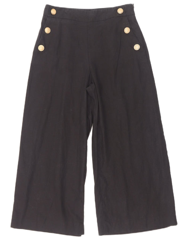 Zara Womens High Waist Wide Leg Casual Trousers XS W24 L26 Black Lyocell