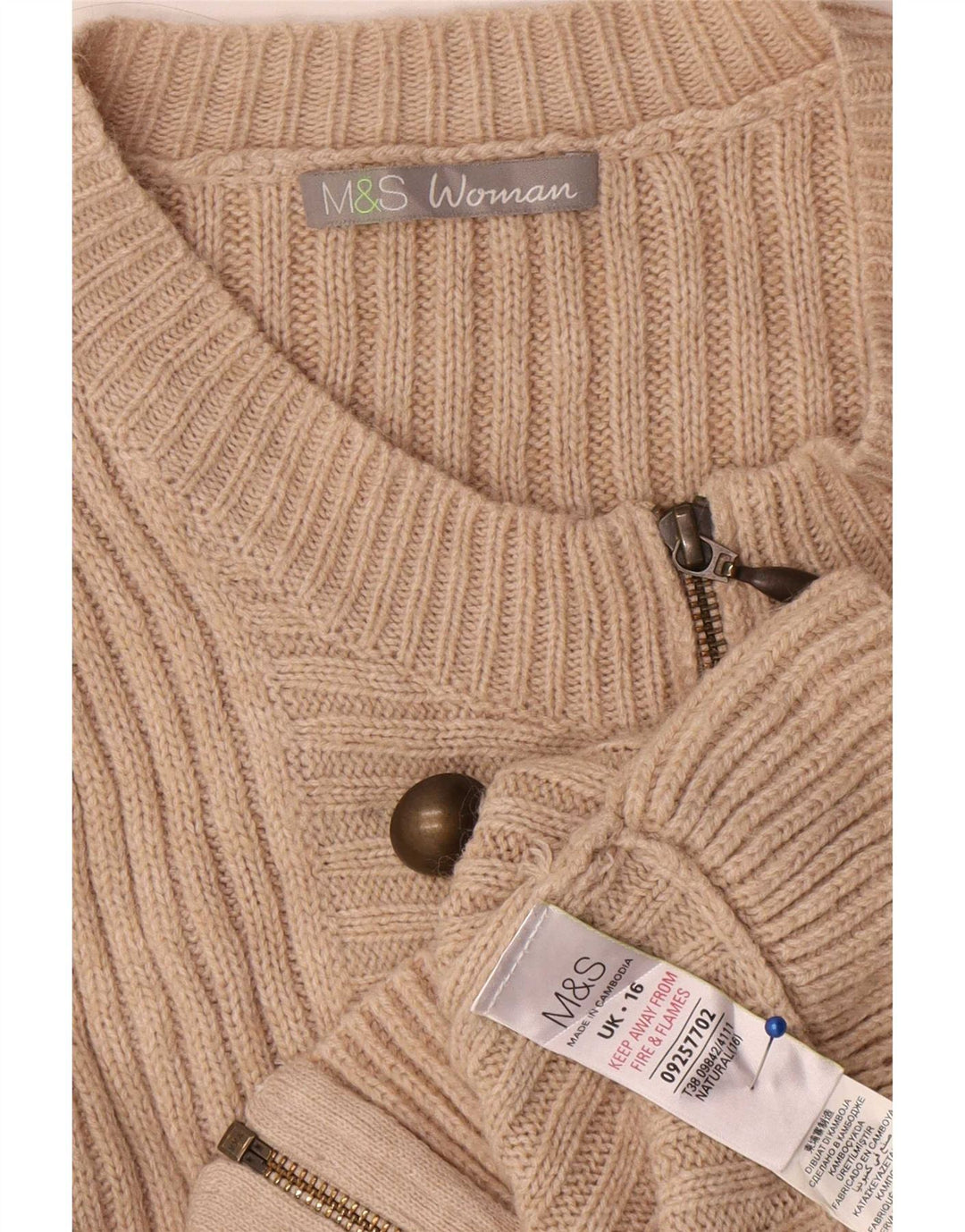 Marks & Spencer Womens Cardigan Sweater UK 16 Large Beige Acrylic