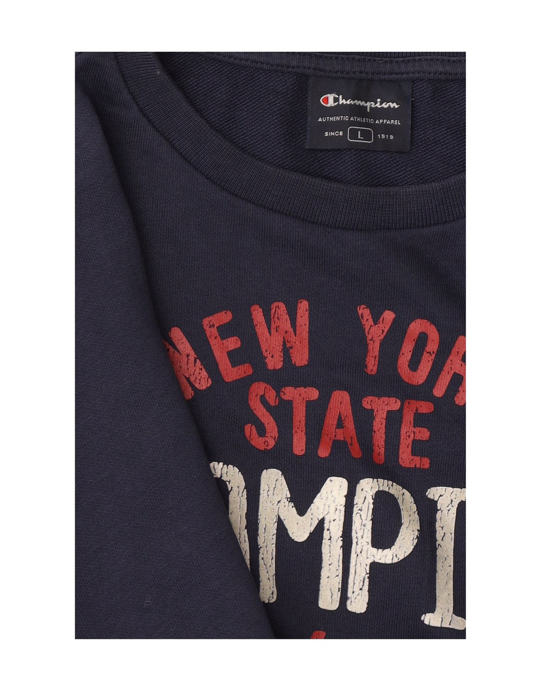 CHAMPION Mens Graphic Sweatshirt Jumper Large Navy Blue