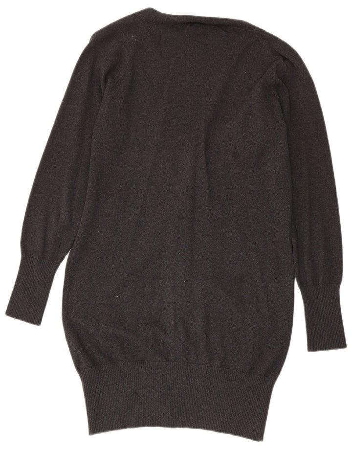 Zara Womens Longline Cardigan Sweater UK 12 Medium Grey Cotton