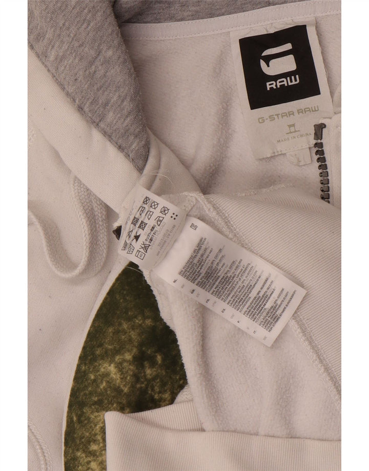 G-Star Mens Graphic Zip Hoodie Sweater Large White Polyester