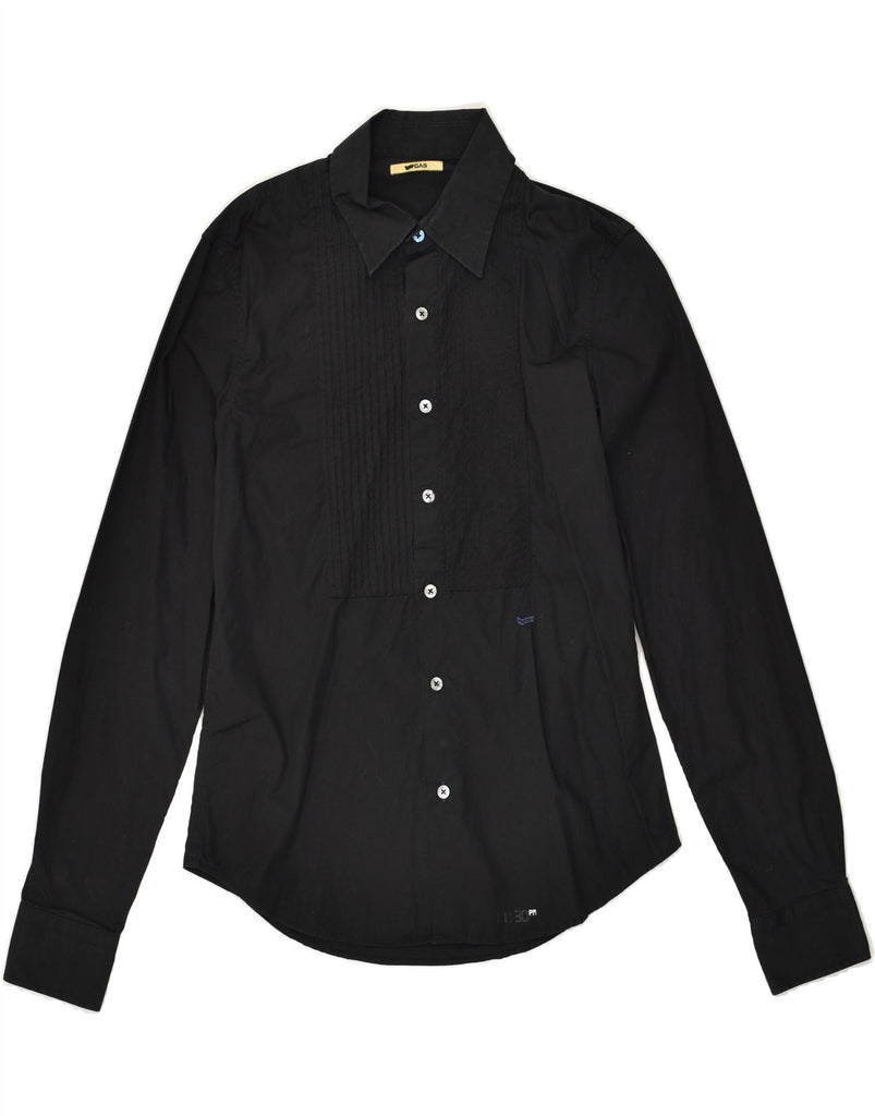 GAS Mens Tuxedo Shirt Small Black Cotton | Vintage Gas | Thrift | Second-Hand Gas | Used Clothing | Messina Hembry 