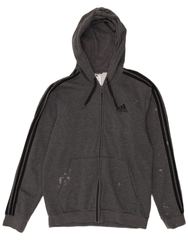 Adidas Womens Zip Hoodie Sweater UK 14 Medium Grey Cotton