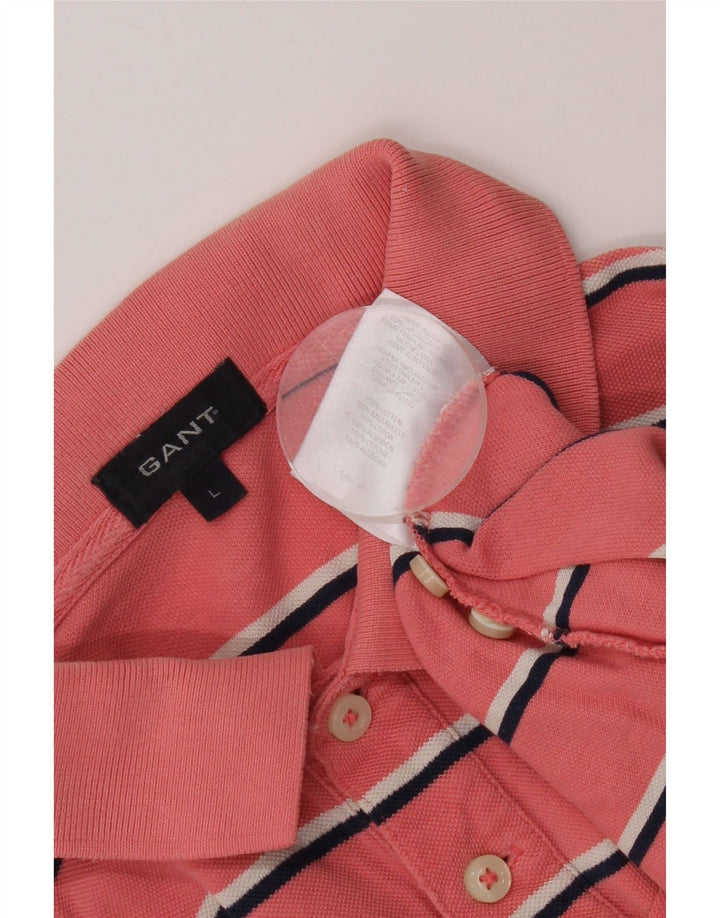 Gant Mens Polo Shirt Large Pink Striped Cotton