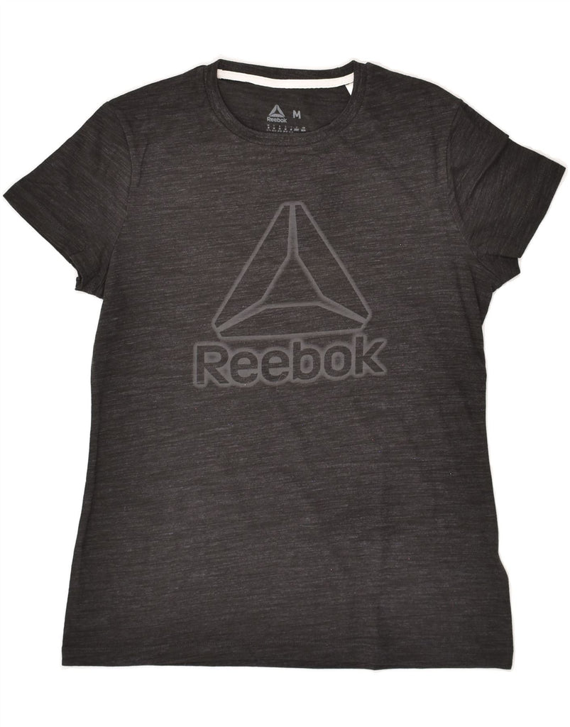 REEBOK Womens Graphic T-Shirt Top UK 12/14 Medium Grey Flecked Cotton | Vintage Reebok | Thrift | Second-Hand Reebok | Used Clothing | Messina Hembry 