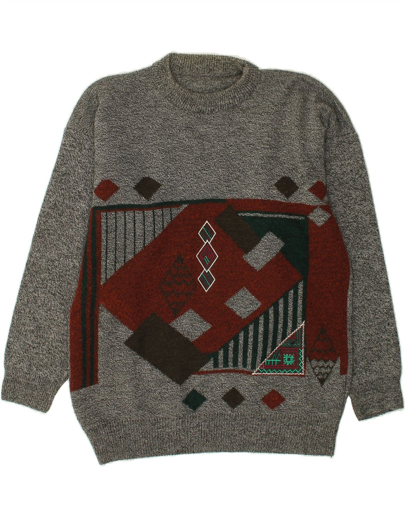 VINTAGE Mens Crew Neck Jumper Sweater Large Grey Geometric | Vintage Vintage | Thrift | Second-Hand Vintage | Used Clothing | Messina Hembry 