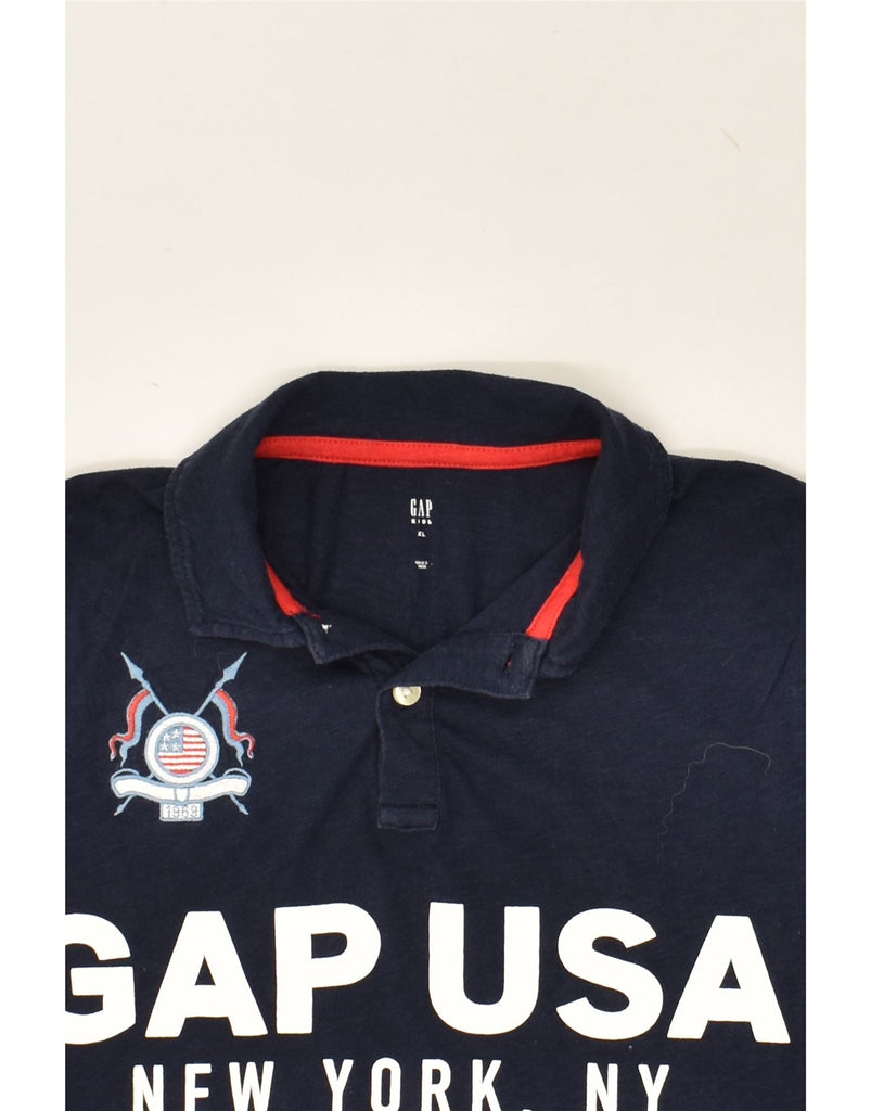 GAP Boys Graphic Polo Shirt 12-13 Years XL Navy Blue | Vintage Gap | Thrift | Second-Hand Gap | Used Clothing | Messina Hembry 