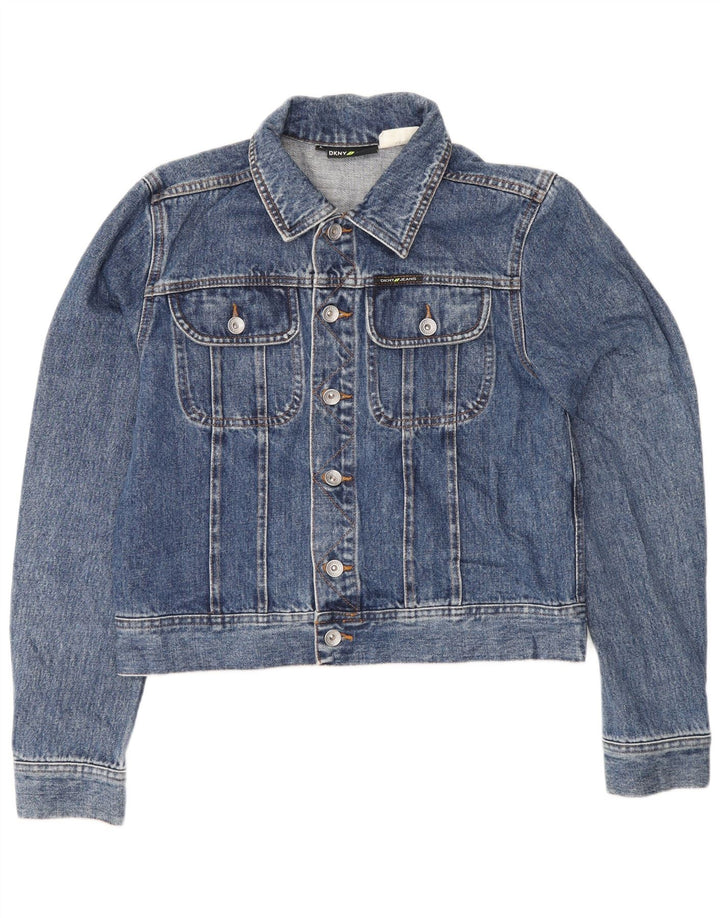 Dkny Womens Crop Denim Jacket UK 14 Large Blue Cotton