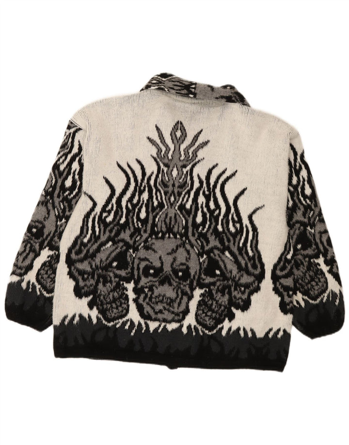 Vintage Womens Abstract Pattern Cardigan Sweater UK 18 XL Grey Gothic