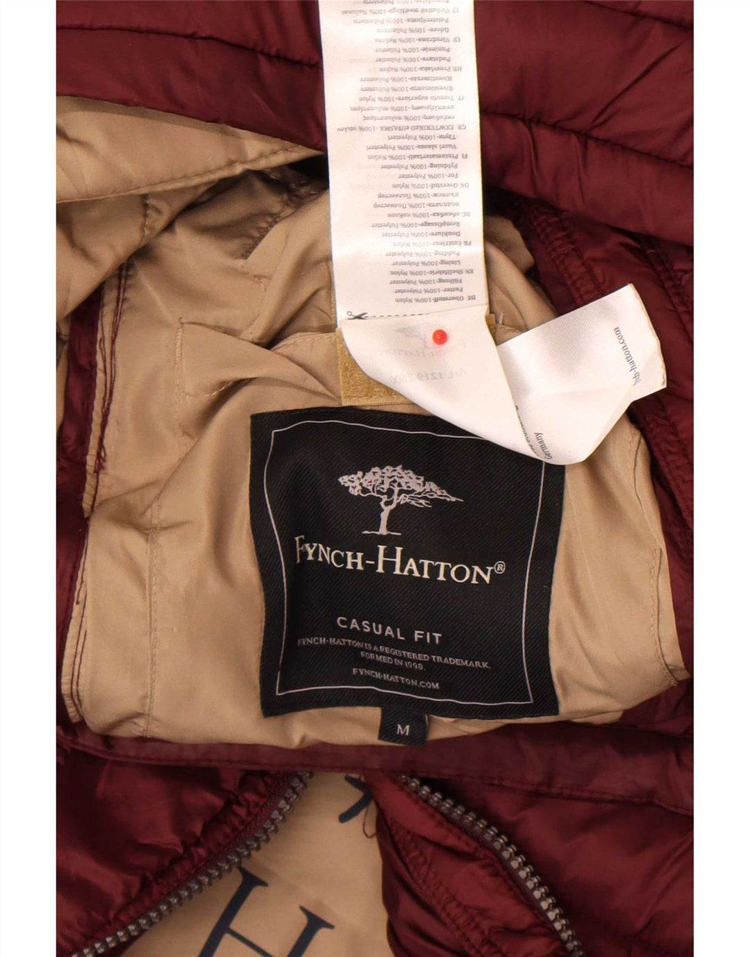 Fynch Hatton Mens Casual Fit Padded Jacket UK 38 Medium Burgundy Nylon