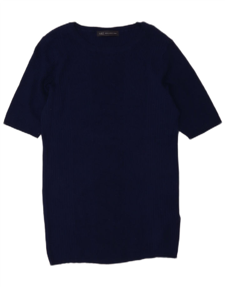 Marks & Spencer Womens Longline Boat Neck Jumper Sweater UK 14 Medium Navy