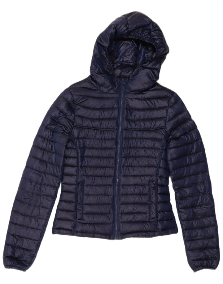 Guess Womens Hooded Padded Jacket UK 6 XS Navy Blue Polyester