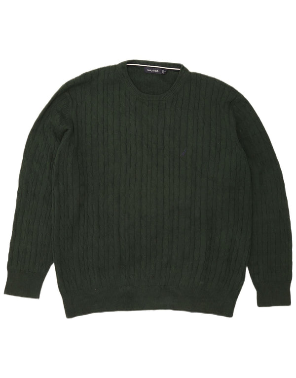 Nautica Mens Crew Neck Jumper Sweater XL Green Cotton