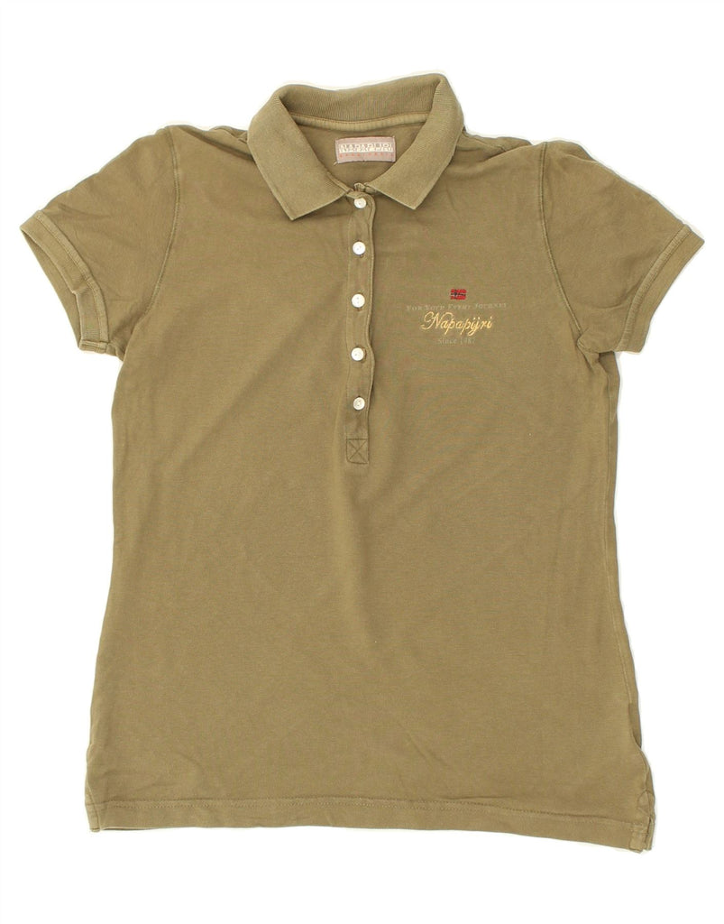 NAPAPIJRI Womens Polo Shirt UK 10 Small Khaki | Vintage Napapijri | Thrift | Second-Hand Napapijri | Used Clothing | Messina Hembry 